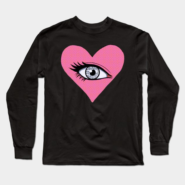 Glitter Eye In Pink Love Heart Long Sleeve T-Shirt by ROLLIE MC SCROLLIE